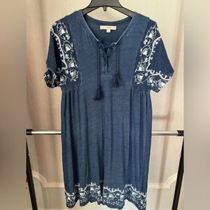LOFT Embroidered Denim- Like Dress